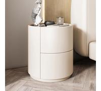 DECORN Table de Chevet de Rangement Ronde en Bois Massif de Chambre Minimaliste Moderne avec Doubles tiroirs de Rangement, Mini Chambre Salon Simple-Table de Chevet en Bois Massif.Couleur: Blanc