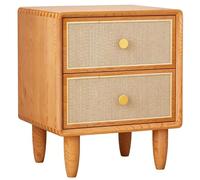 Table de Chevet De Style Vintage Table Chevet en Bois Massif Portes D'armoire En Rotin Table de Nuit Avec 2 Tiroirs Rails Coulissants en Bois for Salon Chambre À Coucher(45x40x55cm(17.7x15.7x21.7in))