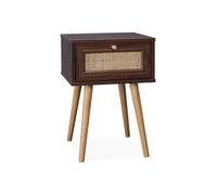 sweeek - Table de Chevet décor Bois & cannage avec 1 tiroir - Coloris Bois foncé - Bohème