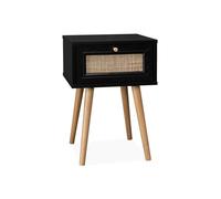 Table de chevet décor bois & cannage avec 1 tiroir - coloris noir - Bohème