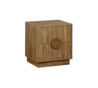 Table de chevet décor bois de manguier rainuré 2 tiroirs CELIAN