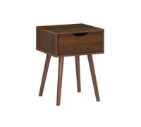 sweeek - Table de Chevet décor Bois teinté Noyer. 1 tiroir. Pieds Compas