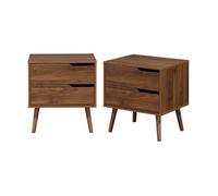 Table de chevet décor bois teinté noyer 2 tiroirs (lot de 2) Nepal