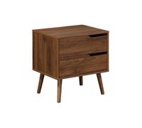 Table de chevet décor bois teinté noyer 2 tiroirs Nepal