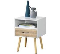 Table de Chevet Design Commode à Tiroir Meuble Bas de Style Intemporel Table de Nuit avec Espace de Stockage Panneau de Particules Bois Revêtu par PVC 57 x 42 x 40 cm Blanc Effet Chêne [en.casa] Blanc