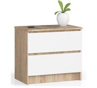 Home Collective Commode blanche Sonoma avec 2 tiroirs spacieux, 60 cm de large, 55 cm de haut, pour chambre à coucher, couloir, salon, organiseur avec tiroirs, buffet haut en bois, armoire