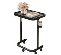 Table De Chevet D'hôpital sur roulettes en Métal, Table De Chevet Amovible, 3 Réglages De Hauteur, Plateau Magnétique, avec Porte-Gobelet, pour La Maison,Noir