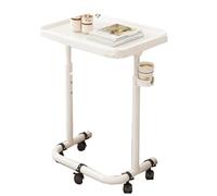 Table De Chevet D'hôpital sur roulettes en Métal, Table De Chevet Amovible, 3 Réglages De Hauteur, Plateau Magnétique, avec Porte-Gobelet, pour La Maison,Blanc