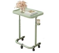 Table De Chevet D'hôpital sur roulettes en Métal, Table De Chevet Amovible, 3 Réglages De Hauteur, Plateau Magnétique, avec Porte-Gobelet, pour La Maison,Vert
