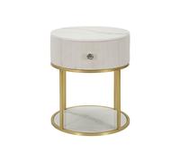 Table de Chevet Effet Marbre "Montpellier" 48 cm Crème & Or