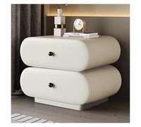 Table de chevet élégante avec 2 tiroirs en bois massif - Table de chevet moderne pour chambre à coucher avec tiroir rond et finition en cuir