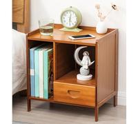Table de chevet en bambou avec tiroirs et armoire de rangement pour petit espace, chambre à coucher, salon, design moderne (noyer, 42 x 31 x 45 cm)
