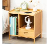 Table de chevet en bambou avec tiroirs et armoire de rangement pour petit espace chambre à coucher/salon Table d'appoint moderne (40,6 x 30,5 x 45,7 cm)