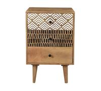 Table de chevet en bois, 3 tiroirs à motifs - Tali - Rendez-Vous Déco