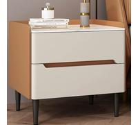 Table de chevet en bois avec plateau en dalle de roche, design compact, finition PU, bords surélevés, parfaite pour les petits espaces et les chambres à coucher