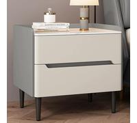 Table de chevet en bois avec plateau en dalle de roche, design compact, finition PU, bords surélevés, parfaite pour les petits espaces et les chambres à coucher
