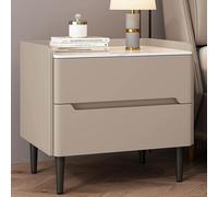 Table de chevet en bois avec plateau en dalle de roche, design compact, finition PU, bords surélevés pour petits espaces et chambres à coucher