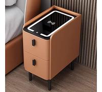 Table de chevet en bois avec station de charge USB, 2 tiroirs et table de chevet au design fin pour salon ou chambre à coucher, 34,8 cm de large, mobilier moderne pour décoration d'intérieur