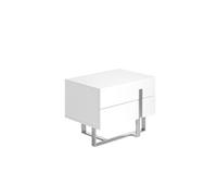 Angel Cerdá - Table de Chevet Blanche en MDF Laqué Brillant et Pieds en Acier Inoxydable - Design Moderne avec 2 Tiroirs à Fermeture Douce - Idéal pour Les Espaces Nuit Minimalistes - 60 x 42 x 45 cm