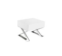 Table de chevet avec tiroir en MDF laqué blanc brillant sur pieds en acier inoxydable chromé - 50 x 48 x 38 cm - 7007 ANGEL CERDA