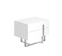 Angel Cerdá - Table de Chevet Blanche en MDF Laqué Brillant et Pieds en Acier Inoxydable - Design Moderne avec 2 Tiroirs à Fermeture Douce - Idéal pour Les Espaces Nuit Minimalistes - 60 x 42 x 45 cm