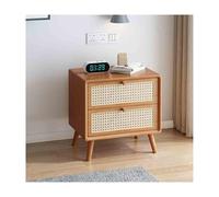 Table de chevet en bois de cerisier avec structure en bois massif et rotin - Rangement spacieux - 48 x 40 cm - Meuble de chambre élégant et idéal pour la décoration de la maison