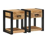 Table de chevet en bois de manguier massif avec structure en fer et grand espace de rangement, table d'appoint robuste pour chambre à coucher, avec grain de bois décoratif et poignée pratique