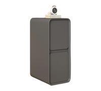 Table de chevet en bois gris foncé avec 2 tiroirs, finition simili cuir, table de rangement multifonction pour salon et chambre à coucher, élégante et pratique