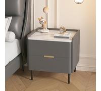 Table de chevet en bois gris foncé avec double tiroir de rangement, pieds en acier au carbone, rails en métal lisse, plateau en ardoise, table d'appoint moderne pour chambre à coucher et salon