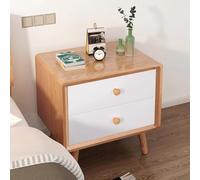 Table de Chevet en Bois Jaune Moderne du Milieu du siècle dernier avec 2 tiroirs Petite Table de Chevet pour Chambre d’hôtes 40x35x50cm