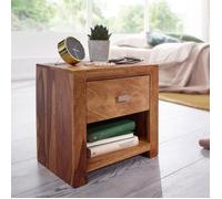 Table de chevet en bois massif 40x40x30 cm avec tiroir - FINEBUY - Design naturel - Rangement oriental