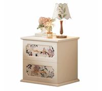 Table de Chevet en Bois Massif avec Deux tiroirs, Motif Floral Vintage, adaptée à la décoration d'un Bureau ou d'une Chambre à Coucher, avec Une Grande capacité de Rangement(White,Medium)
