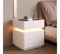 Table de chevet en bois massif avec serrure à empreintes digitales, table de chevet simple et moderne avec mot de passe pour chambre à coucher avec LED, compartiment caché, tiroirs multicouches