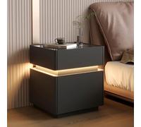 Table de chevet en bois massif avec serrure à empreintes digitales, table de chevet simple et moderne avec mot de passe pour chambre à coucher avec LED, compartiment caché, tiroirs multicouches