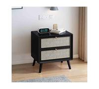 Table de chevet en bois massif avec structure en rotin pour chambre à coucher et écurie, grand espace de rangement, noir, 35 x 40 cm, élégante et fonctionnelle