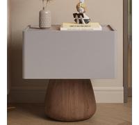Table de chevet en bois massif avec tiroir en bois et base en bois massif, tables d'appoint de style crème avec poignée encastrée for meubles de salon, chambre à coucher(Gray+wood grain,17.7in/45cm)