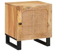 Table de Chevet en Bois Massif Mango Marron 40x33x46 cm Table de Chevet avec Porte sur Charnière, Armoire de Chevet Spacieuse Marron pour Chambre