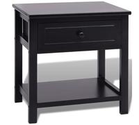 Table de chevet en bois noir avec 1 tiroir 40 x 29 x 42 cm | Bois de paulownia, MDF et contreplaqué, tiroir coulissant avec poignée, étagère inférieure, montage facile
