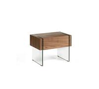 Angel Cerdá - Table de Chevet en Noyer avec Côtés en Verre Trempé Inrayable - Tiroir à Fermeture Douce - Design Moderne et Élégant pour la Chambre à Coucher - 58 x 39 x 42 cm