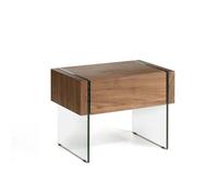 Table de chevet en bois noyer et verre Incolore