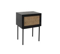 - Table de chevet en cannage 1 porte en Bois et métal - Noir et marron
