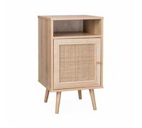 Table de chevet en cannage - Bohème - 40x39x65.8cm. naturel - 2 niveaux - 1 porte - 1 espace de rangement - pieds scandinaves