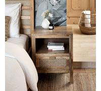 Table de chevet en cannage et bois, 1 tiroir et 1 niche - tiki