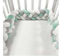 Table de chevet en coton tissé avec barrière anti-collision pour berceau - Vert-Blanc 200 cm