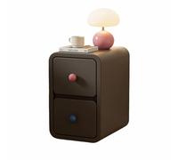 Table de Chevet en Cuir Minimaliste Moderne Cadre en Bois Massif avec Trois tiroirs, Design de Style crème, adapté au Bureau/Maison/étude, avec poignées Rondes(Brown,(12x16x23in))