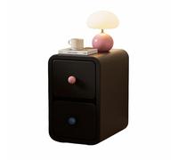 Table de Chevet en Cuir Minimaliste Moderne Cadre en Bois Massif avec Trois tiroirs, Design de Style crème, adapté au Bureau/Maison/étude, avec poignées Rondes(Black,(16x16x23in))