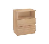 Table de chevet en hêtre massif naturel moderne avec 1 niche et 2 tiroirs 90.20-K45