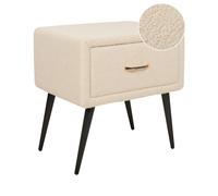 Table de Chevet en Tissu Bouclé Beige et Métal Noir 1 Tiroir Pratique Elégant Fl