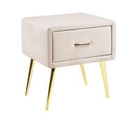 Table de Chevet en Velours Beige et Métal Doré 1 Tiroir Pratique Elégant Flayat