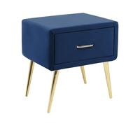 Table de Chevet en Velours Bleu Marine et Métal Doré 1 Tiroir Pratique Chic Flayat